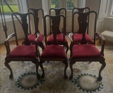 Vintage Mahogany dining chairs set of 6, red upholstery