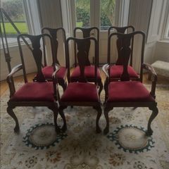 Vintage Mahogany dining chairs set of 6, red upholstery