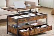 Height-Adjustable Living Room Table Coffee Table with Drawers Open Compartment 50 x 100 cm Vintage Brown Ink Black