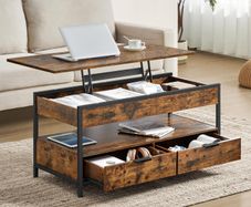 Height-Adjustable Living Room Table Coffee Table with Drawers Open Compartment 50 x 100 cm Vintage Brown Ink Black