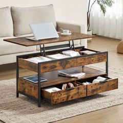 Height-Adjustable Living Room Table Coffee Table with Drawers Open Compartment 50 x 100 cm Vintage Brown Ink Black