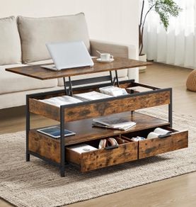 Height-Adjustable Living Room Table Coffee Table with Drawers Open Compartment 50 x 100 cm Vintage Brown Ink Black