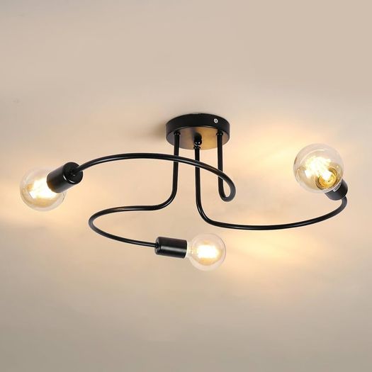 NEW SALE | Industrial Ceiling Light 3 Way, Semi-Flush Ceiling Light Black Metal E27 Base, Chandelier Ceiling Lighting Fixture for Bedroom Living Dining Room Hallway