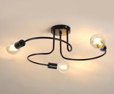 NEW SALE | Industrial Ceiling Light 3 Way, Semi-Flush Ceiling Light Black Metal E27 Base, Chandelier Ceiling Lighting Fixture for Bedroom Living Dining Room Hallway