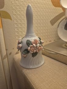 Vintage Porcelain Hand Bell with 3D Pink Roses - Perfect Condition