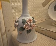 Vintage Porcelain Hand Bell with 3D Pink Roses - Perfect Condition