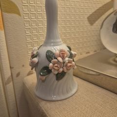 Vintage Porcelain Hand Bell with 3D Pink Roses - Perfect Condition