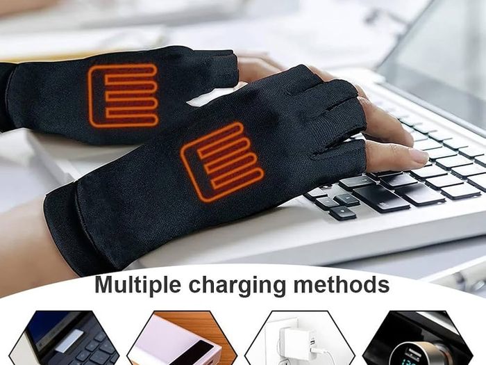 Heated Gloves via USB Mittens, Unisex for Men and Women, Winter Mittens for Warm Hands, Warm, for Working on Laptop, Fingerless, Knitted Gloves, Washable