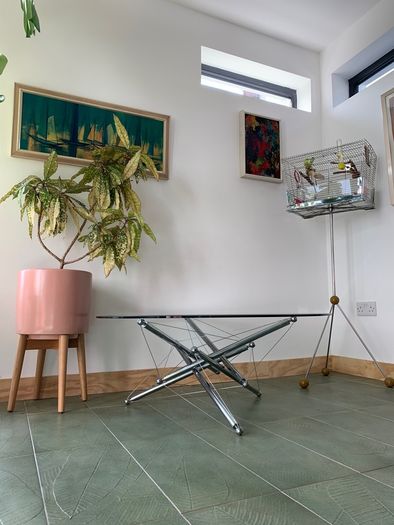 Vintage Mid century modern chrome and glass Theodore Waddell  coffee table