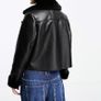 Stradivarius Black Faux Leather Moto Aviator Jacket Size M New with Tags Image 4