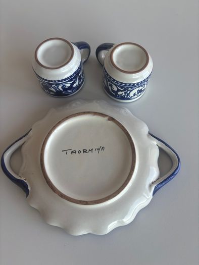Handmade blue & white espresso cups & saucer
