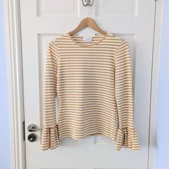 Yellow & White Stripe Savida Long Sleeved Top Size Small