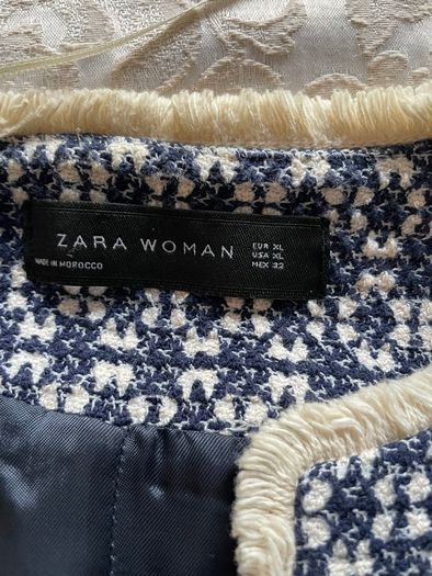 Zara Blue & White Longline Jacket/Coat - Size XL