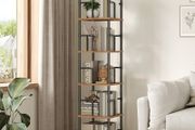 5-Tier Rotating Bookshelf, Freestanding Corner Bookshelf, 360 Spinning Bookcase, Industrial Style Storage Rack with Rails, for Living Room, Study, Home Office, Rustic Brown