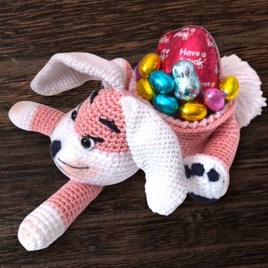 Handmade Crochet Bunny Basket Easter Gift Organizer No Contents