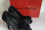 Andres Machado Black Satin Ladies Peeptoe Pumps Heels Shoes Size EU36 UK3 Wedding CAN POST