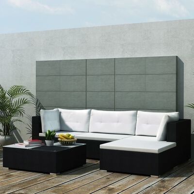 5 Piece Garden Lounge Set with Cushions Poly Rattan Black (FREE SHIPPING)