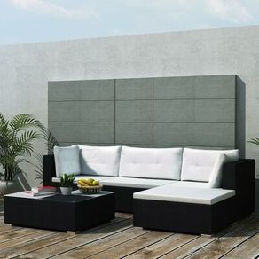 5 Piece Garden Lounge Set with Cushions Poly Rattan Black (FREE SHIPPING)