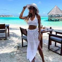 Set Openwork Summer Top Skirt Knitted