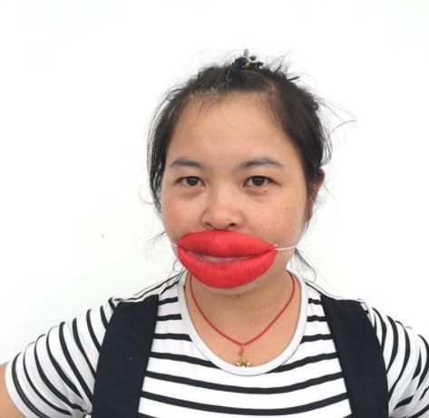 Fake Nose Halloween Costume/Red Mouth Mask/Nose & mouth mask/ black cut  out eye mask