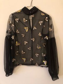 Topshop see-through blouse size 8 sequin bee motif