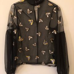 Topshop see-through blouse size 8 sequin bee motif