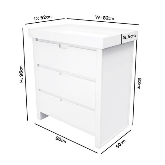 White Pine Wood Changing Unit with 3 Handleless Drawers