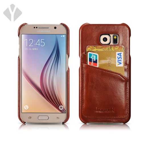 S6 Vintage Leather Back Cover With Card Slots
