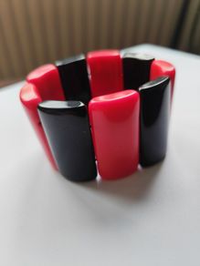 Vintage Cuff Bracelet Black Pink Stretch