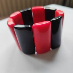 Vintage Cuff Bracelet Black Pink Stretch