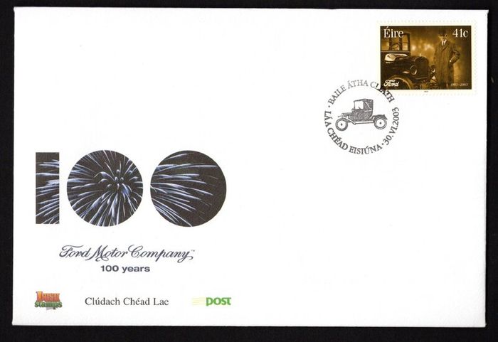 2003 Ireland Centenary of Ford Motor Company Commemorative Stamp An Post First Day Cover (FDC)