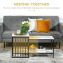Modern Coffee Table Set of Two, Marble-Effect Nesting Side Tables with Steel Frame for Living Room, White, Black Image 4