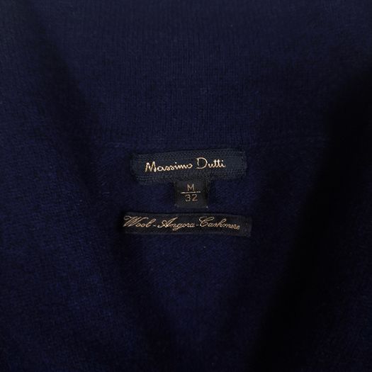 Massimo Dutti Navy Blue Shawl Collar Belted Sweater Knit Wool Cashmere Dress Size M