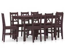9 Piece Dining Set Pinewood Dark Brown