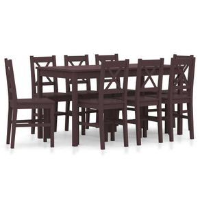 9 Piece Dining Set Pinewood Dark Brown