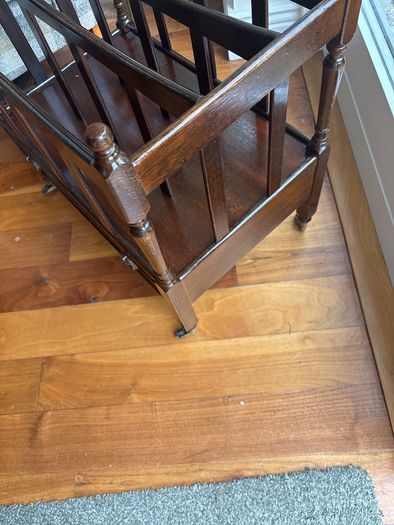 Antique Style Mahogany Canterbury Magazine/ Newspaper/ Vinyl Storage Holder - Stand with a single drawer