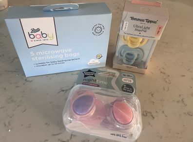 Free Baby soothers and sterilising bags