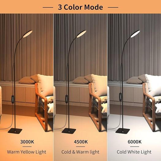 LED Floor Lamp with Remote, 1H Timer Reading Standing Lamps with 3 Color Temperature & 5 Brightness Levels, Dimmable Floor Lamp for Living Room, Bedroom, Office