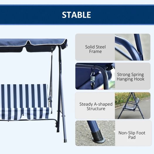 Steel 3-Seater Swing Chair w/ Adjustable Canopy Blue (FREE SHIPPING)