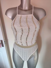 BNWT Naanaa white lace sequin bodysuit size UK10 EU38 Postage included