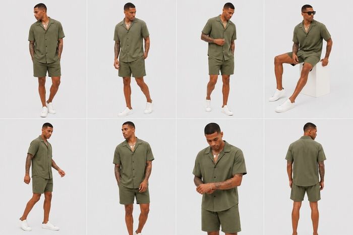 Urbanie Men's Summer Set  Short Sleeve Shirt & Shorts (Khaki)