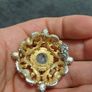 SPHINX Vintage Large Rhombus Openwork Brooch Gold plated with Agate Glass Cabochons Signed Numbered Image 4