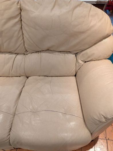 Cream Leather Two-Seater Couch