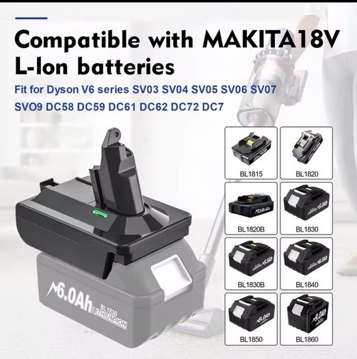 18V Lithium Battery Adapter for Dyson V6 V7 V8 Series To for Makita/Dewalt/Milwaukee Converter Vacuum Cleaner ToolDC58/SV11/SV10