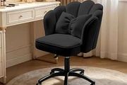 Cute Petal Desk Chair Velvet Vanity Chair with Bow Cushion,Butterfly Home Office Chairs for Bedroom Computer Task Chairs with Back(Black)