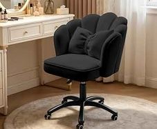 Cute Petal Desk Chair Velvet Vanity Chair with Bow Cushion,Butterfly Home Office Chairs for Bedroom Computer Task Chairs with Back(Black)