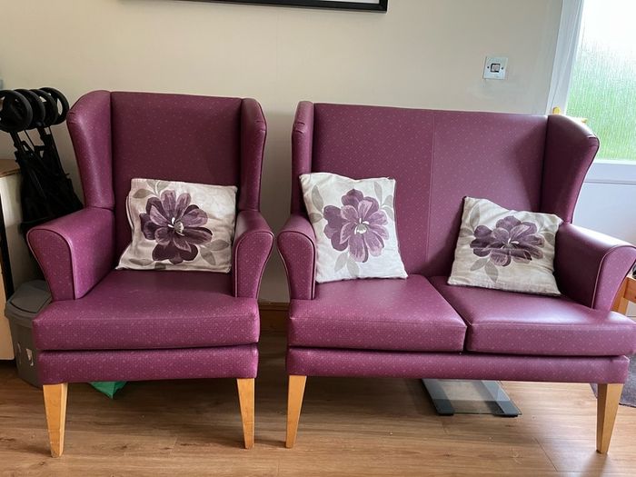 2 seater leather suite with armchair