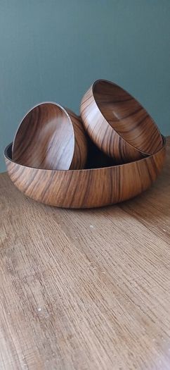 Mid Century modern Italian designed Robex set of 4 faux teak bowls