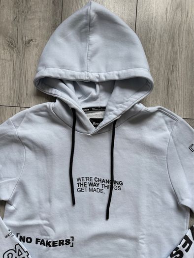 Bershka Ice Blue / White Graphic Print Hoodie - Size XS