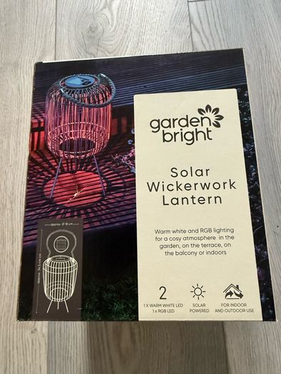 Garden Bright Solar Wickerwork Lantern (Warm White & RGB LED)